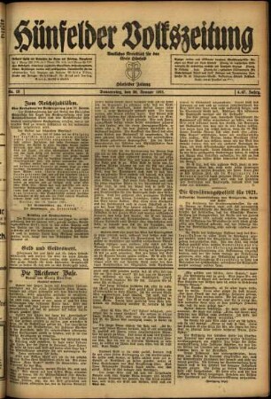 Ausgabe vom Donnerstag, den 20. Januar 1921.