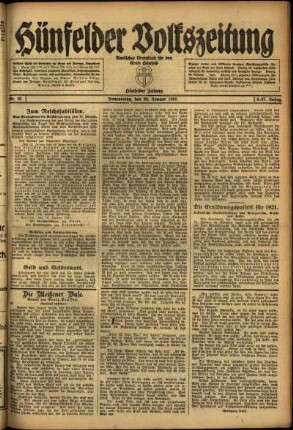 Ausgabe vom Donnerstag, den 20. Januar 1921.
