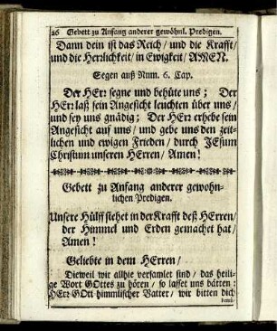 Gebett zu Anfang anderer gewohnlichen Predigen.