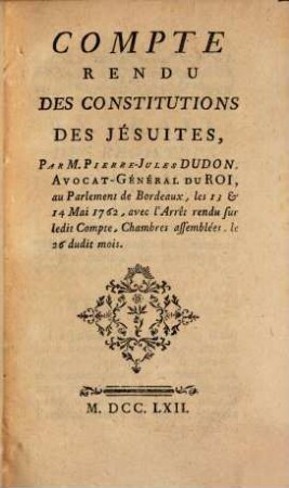 Compte Rendu Des Constitutions Des Jésuites