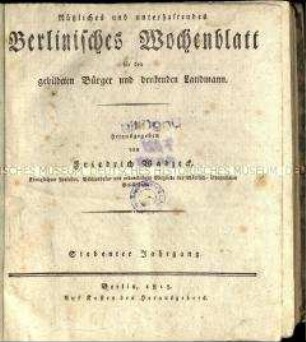 Berlinisches Wochenblatt, Jg. 1815 und Beilage.