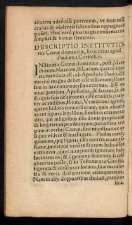 Descriptio Institutionis Coenae dominicae, sicut extat apud Paulum, 1. Corinth. 11.