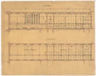 Unbekanntes Gebäude (Archiv oder Bibliothek): Grundrisse 1. und 2. OG