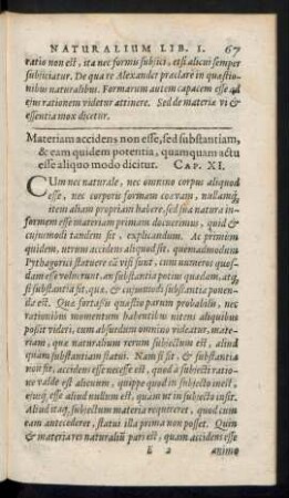 Materiam accidens non esse, sed substantiam ...Cap. XI.