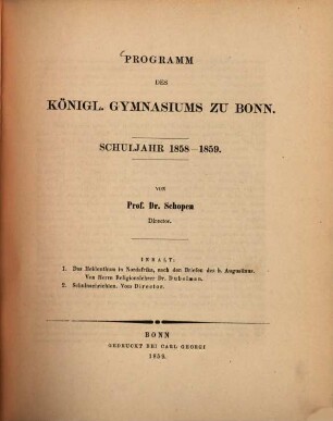 Programm des Königlichen Gymnasiums zu Bonn : Schuljahr ..., 1858/59