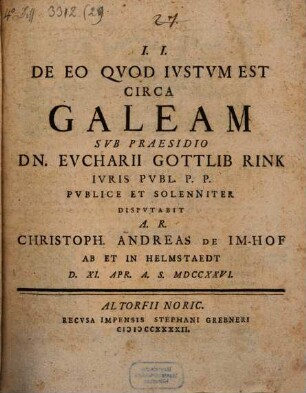 De Eo Qvod Ivstvm Est Circa Galeam
