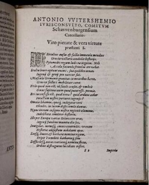 Antonio Witershemio Iurisconsulto, Comitum Schawenburgensium Cancellario ...
