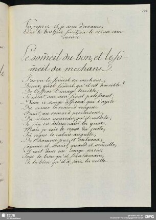[Text 106:] Le sommeil du bon, et le sommeil du méchant (Liedtext).