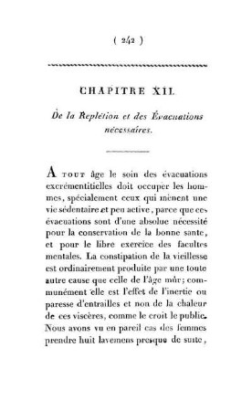 Chapitre XII. De la Replétion et des Évacuations nécessaires.