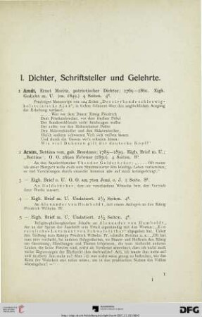 I. Dichter, Schriftsteller und Gelehrte (Nr. 1-181)