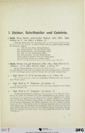 I. Dichter, Schriftsteller und Gelehrte (Nr. 1-181)