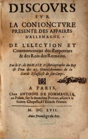 Discours sur la conjoncture présente des affaires d'Allemagne