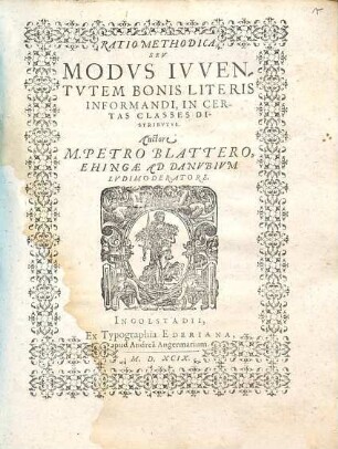 Ratio Methodica, Sev Modvs Ivventvtem Bonis Literis Informandi : In Certas Classes Distribvtvs