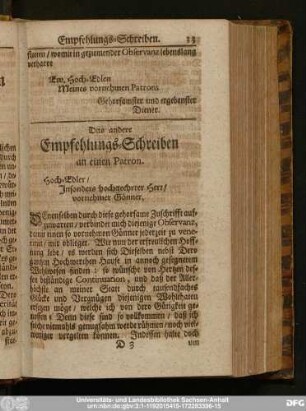 Das andere Empfehlungs-Schreiben an einen Patron.