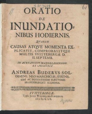 Oratio De Inundationibus Hodiernis