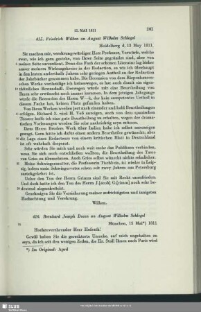 Bernhard Joseph Docen an August Wilhelm von Schlegel, München, 15.05.1811