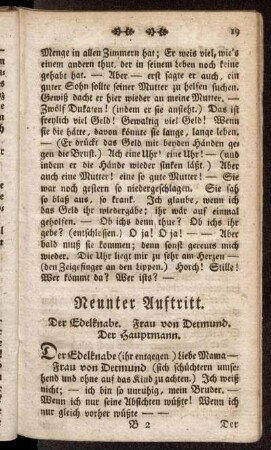 Neunter Auftritt. Der Edelknabe. Frau von Detmund. Der Hauptmann.