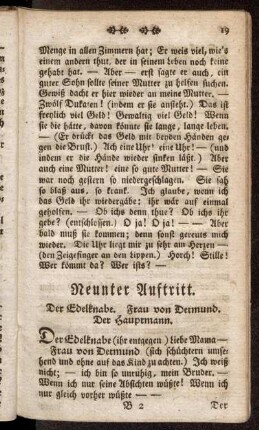 Neunter Auftritt. Der Edelknabe. Frau von Detmund. Der Hauptmann.