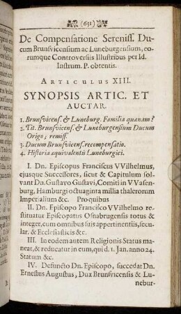 Articulus XIII. De Compensatione Sereniss. Ducum Brunsvicensium ac Luneburgensium