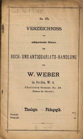 Verzeichnis antiquarischer Bücher. 175. [ca. 1894]