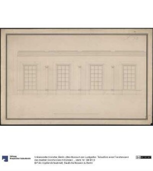 Berlin. Altes Museum am Lustgarten. Teilaufriss einer Fensterwand des zweiten Geschosses mit Einzeichnung der Scherwände