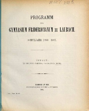 Programm des Großherzoglichen Gymnasiums Fridericianum zu Laubach : Schuljahr .... 1880/81
