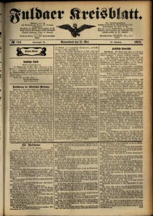 Erste Ausgabe vom Samstag, den 21. Mai 1910.
