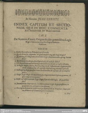 Index Capitum Et Sectionum, Quae In Hoc Commentario Habentur Et Tractantur