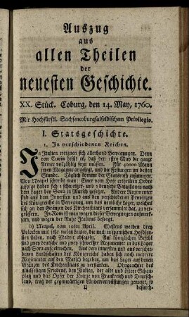 XX. Stück. Coburg, den 14. May, 1760.