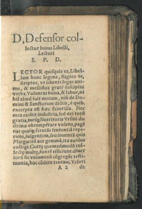 SCINTILLAE,|| SIVE LOCI COMMV-||nes, ex omni ferè sacra scriptura || decerptae, pristino#́[que] iam re-||cens nitori restitutae.|| D. DEFENSORE THEO-||logo vetustissimo authore.||