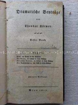 Sammelband mit Dramen von Theodor Körner