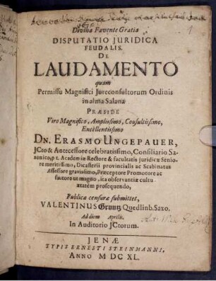 Disputatio Iuridica Feudalis. De Laudamento