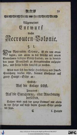 Allgemeiner Entwurf dieser Recrouten-Colonie.