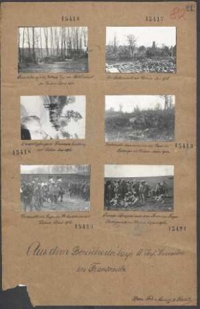 In Frankreich: Französ. Gefangene nach dem Sturm im Forges-Bachgrunde vor Verdun