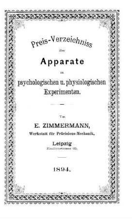 Preis-Verzeichniss über Apparate zu psychologischen u. physiologischen Experimenten