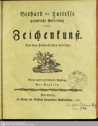Gerhard de Lairesse gründliche Anleitung zur Zeichenkunst : Aus dem Holländischen übersetzt; Mit Kupfern