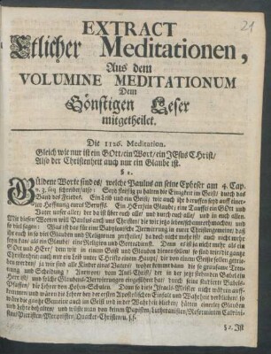 Extract Etlicher Meditationen : Aus dem Volumine Meditationum Dem Gönstigen Leser mitgetheilet