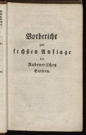 Vorbericht zur sechsten Auflage der Rabenerischen Satiren