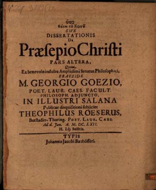 Phatnē tu Christu sive dissertationis de praesepio Christi pars altera