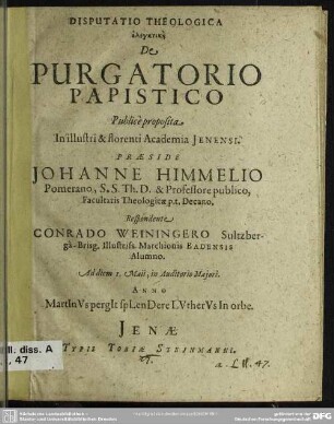 Disputatio theologica elegktikē de purgatorio papistico