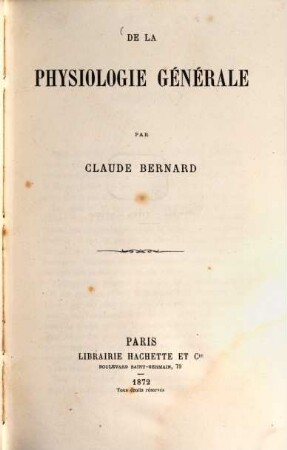 De la Physiologie générale