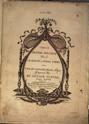 Trois grands sonates pour le clavecin ou piano forte avec violon & violoncelle obligés : ouvre XXVIII, libro I