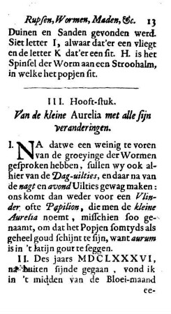 III. Hooft-stuk. Van de Kleine Aurelia met alle sijn veranderingen