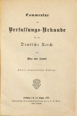 Commentar zur Verfassungsurkunde für das Deutsche Reich