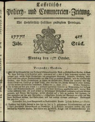 41tes Stueck, Montag den 13ten October 1777