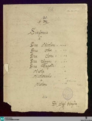 Symphonies - Don Mus.Ms. 737|1 : d; MH 393 Hob I: d4