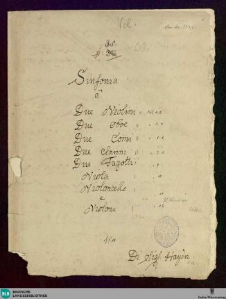 Symphonies - Don Mus.Ms. 737|1 : d; MH 393 Hob I: d4