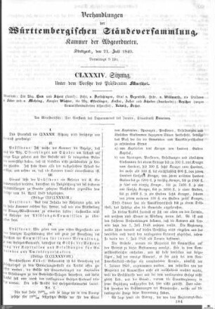 184. Sitzung, Stuttgart, 21.7.1849