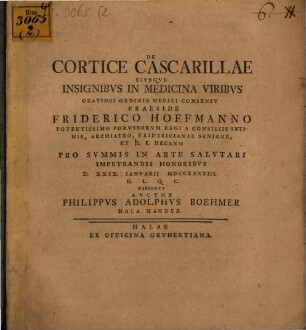 De cortice cascarillae eiusque insignibus in medicina viribus