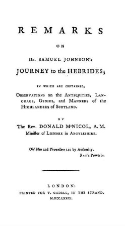 Remarks on Sam. Johnson's journey to the Hebrides ...